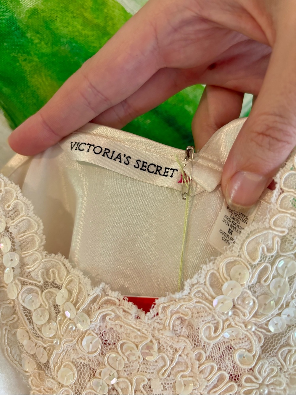 y2k Victoria's Secret Ivory Lace-Trim Silk Chemise - Picture 4 of 5